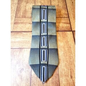 Zylos George Machado Geometric Textured Green Black 100% Silk Pointed Tie USA